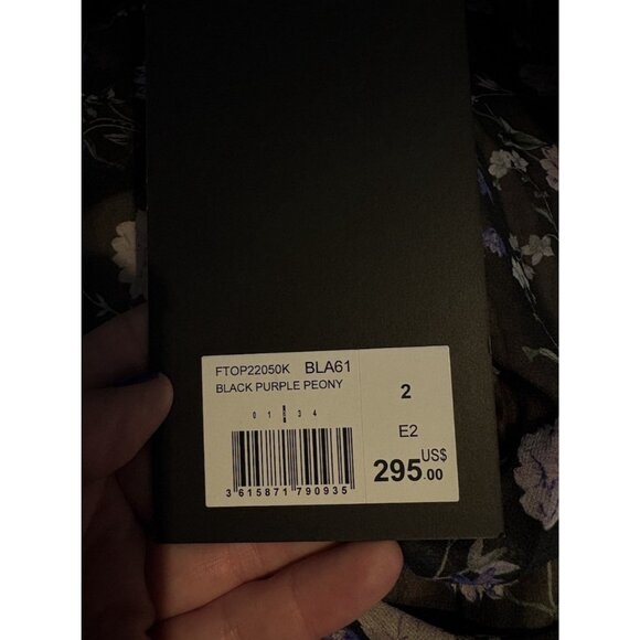 THE KOOPLES Womens Size 2 Black/Purple Peony Floral Silk Chiffon Blouse Top NEW - Picture 8 of 11